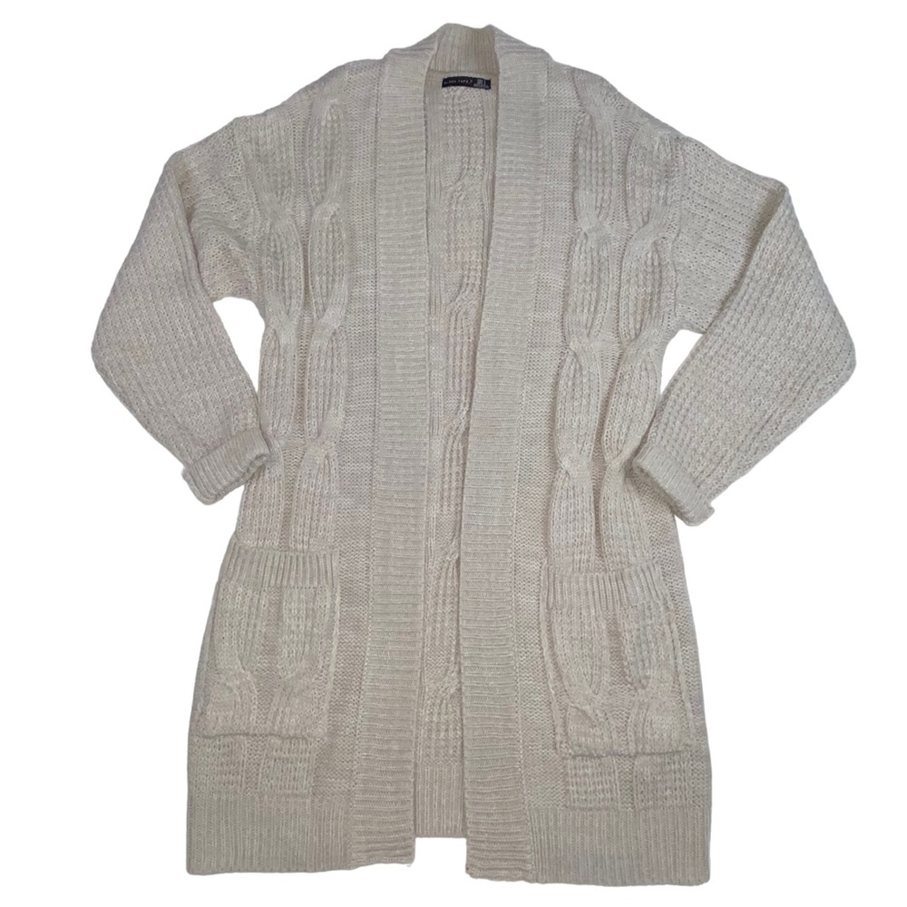 Black Tape Cable-Knit Open-Front Oversized Cardigan - Women’s Small